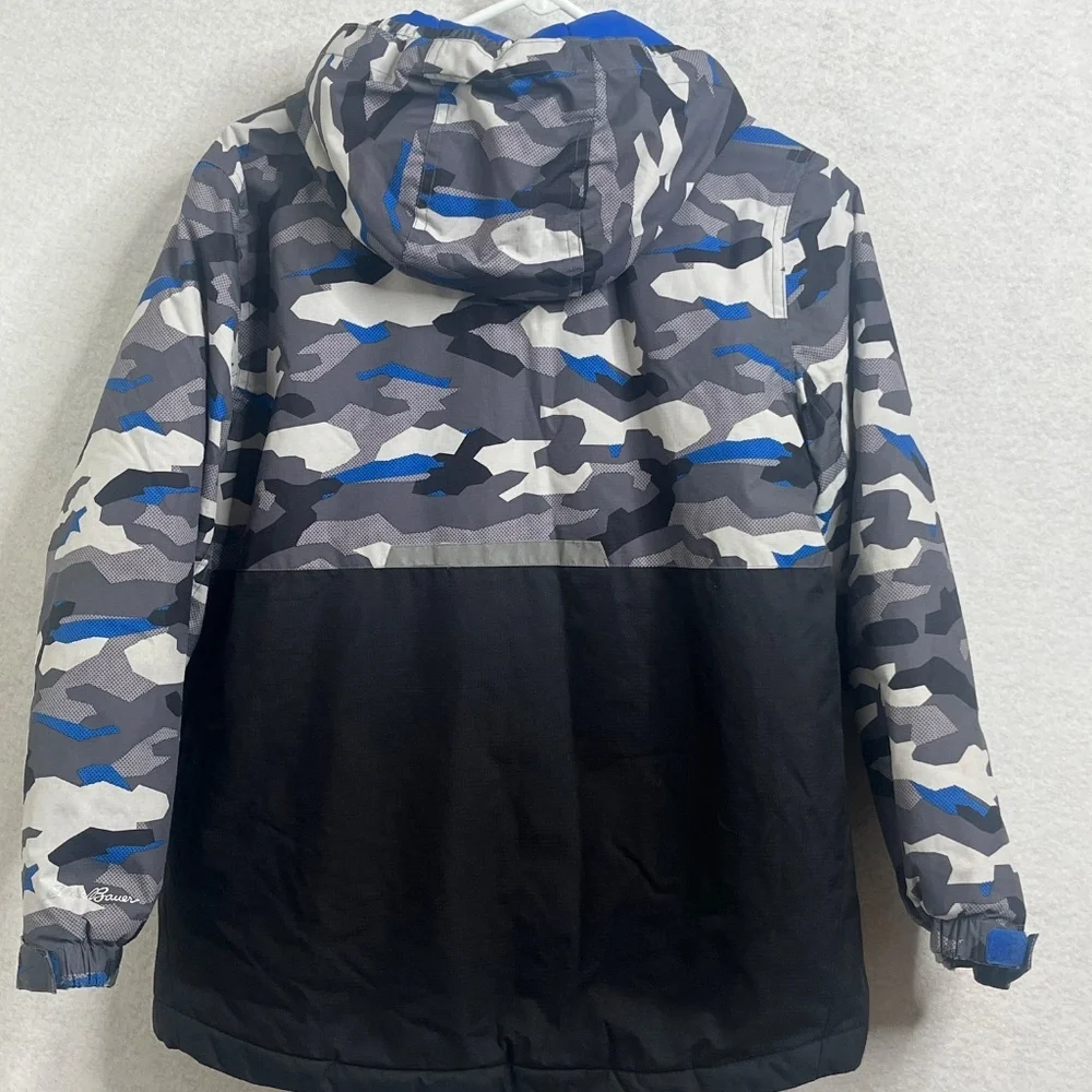 Eddie Bauer Kids Blue Gray Camo Hooded Jacket Medium 10-12